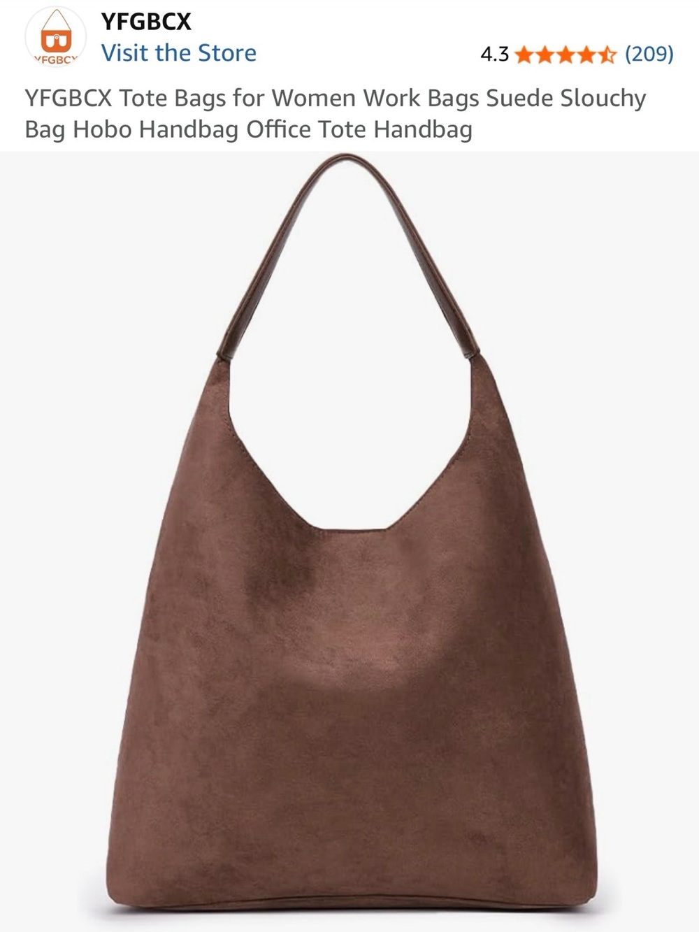 Faux Suede Brown Hobo Tote Bag - New